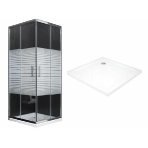 MEXEN/S - Rio Sprchovací kút štvorcový 80x80, transparent / dekor, chróm + vanička so sifónom 860-080-080-01-20-4010