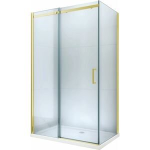 MEXEN/S - Omega sprchový kút 140 x 90 cm, transparent, zlatá + vanička Flat 825-140-090-50-00-4010