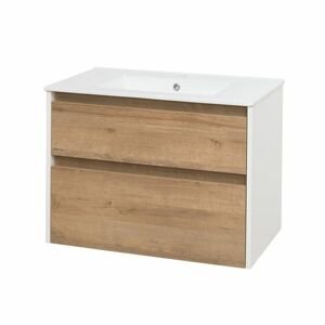 MEREO - Opto, kúpeľňová skrinka s keramickým umývadlom 81 cm, biela/dub CN931