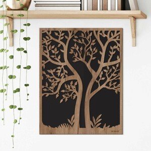 Drevená dekorácia do bytu - strom v ráme, Dub tabakový / Čierna