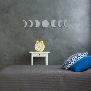 Drevená nálepka na stenu - Fázy mesiaca, Strieborná