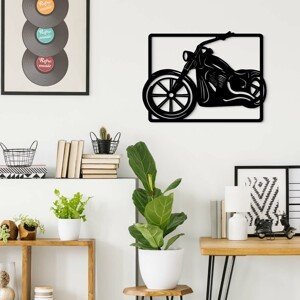 Drevený obraz na stenu - Motorka Chopper, Čierna