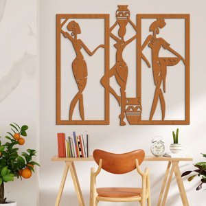3D etno drevený obraz - Africké ženy, Čerešňa