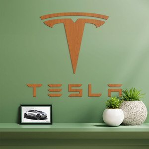Drevený znak auta na stenu - Tesla , Čerešňa