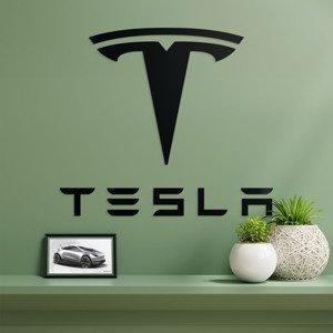 Drevený znak auta na stenu - Tesla , Čierna