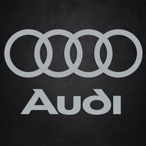 Drevené logo a nápis na stenu - Audi, Strieborná