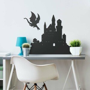 Drevená dekorácia na Halloween - Zámok a drak, Antracitovo-šedá