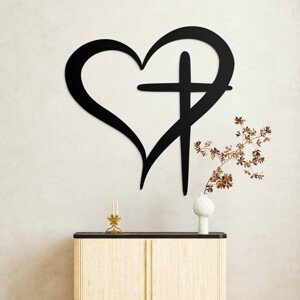 Drevený obraz na stenu - Srdce a kríž, Čierna