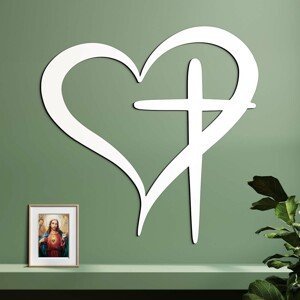 Drevený obraz na stenu - Srdce a kríž, Biela