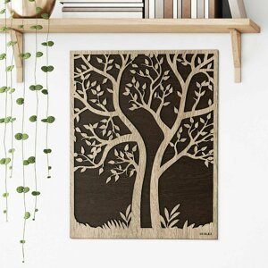 Drevená dekorácia do bytu - strom v ráme