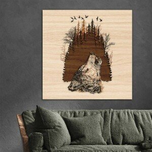 Drevený obraz na stenu - Vyjúci vlk