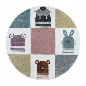 Detský koberec Funny štvorčeky so zvieratkami, kruh