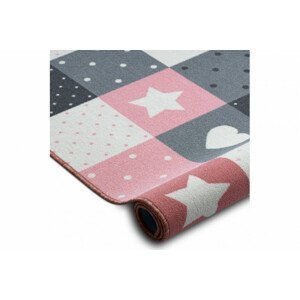 Detský metrážny koberec STARS, ružový/ sivý