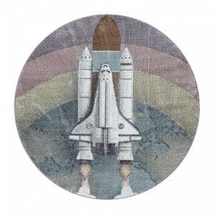 Detský koberec Funny vesmírna raketa, viacfarebný kruh