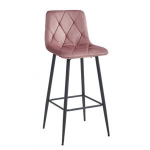 Set troch barových stoličiek NADO zamatové ružové (čierne nohy) 3 ks