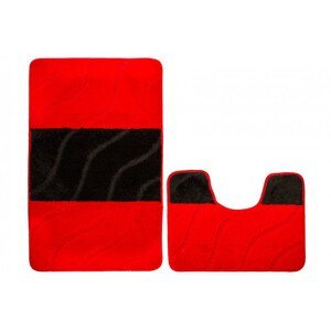 Sada kúpeľňových koberčekov FIORI červená / čierna, pruhy / vlny