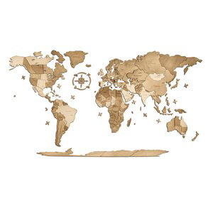 Dekor z Lesa, 3D drevená puzzle mapa sveta - Terra, 130 x 70 cm