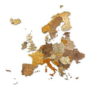 Dekor z Lesa, 3D drevená puzzle mapa Európy - Natural (nefarbené drevo), 110 x 108 cm