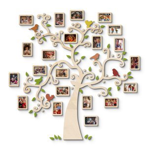 Dekor z Lesa, Drevený strom rodiny - Radices Familiae - Prírodné drevo, 140 x 170 cm, 20ks rámikov (+36,00€)