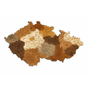 Dekor z Lesa, 3D drevená puzzle mapa Českej republiky - Natural (nefarbené drevo), 80 x 45 cm