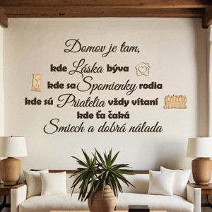 Dekor z Lesa, 3D Drevený citát na stenu - Domov je tam, kde... - Orech régia, 110 x 73 cm