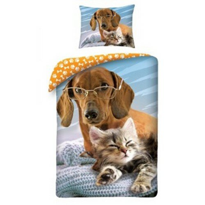 Halantex Bavlnené obliečky Animals Dog and Cat, 140 x 200 cm, 70 x 90 cm