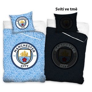 Carbotex Bavlnené obliečky Manchester City svietiace, 140 x 200 cm, 70 x 90 cm