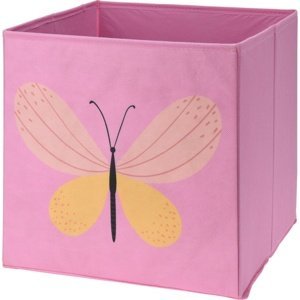 Detský textilný úložný box Motýľ, ružová, 30 x 30 x 30 cm