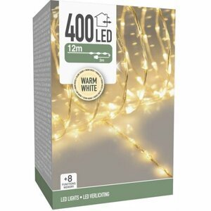 Vonkajší svetelný drôt 400 LED, teplá biela, IP44, 8 funkcií