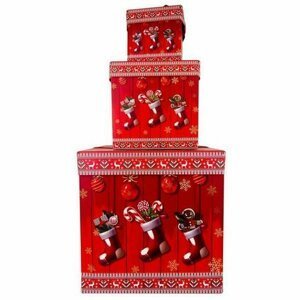 Toro Sada vianočných darčekových krabíc so stuhou Christmas Sock, 3 veľkosti