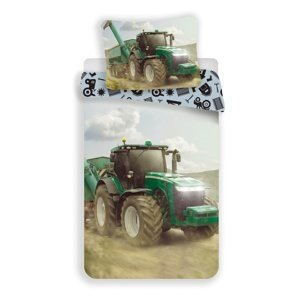 Jerry Fabrics Detské bavlnené obliečky Traktor green, 140 x 200 cm, 70 x 90 cm