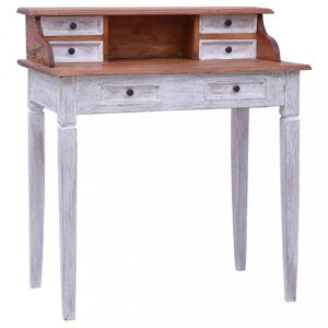 Písací stôl zo zásuvkami masívne drevo Dekorhome Biela / hnedá,Písací stôl zo zásuvkami masívne drevo Dekorhome Biela / hnedá