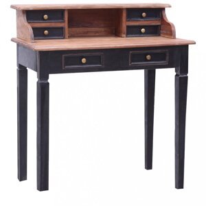 Písací stôl zo zásuvkami masívne drevo Dekorhome Čierna / hnedá,Písací stôl zo zásuvkami masívne drevo Dekorhome Čierna / hnedá