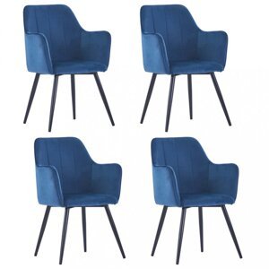 Jedálenská stolička 4 ks zamat / oceľ Dekorhome Modrá,Jedálenská stolička 4 ks zamat / oceľ Dekorhome Modrá