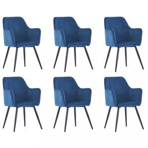 Jedálenská stolička 6 ks zamat / oceľ Dekorhome Modrá,Jedálenská stolička 6 ks zamat / oceľ Dekorhome Modrá