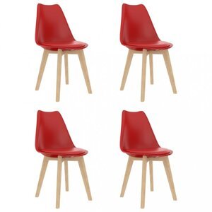 Jedálenská stolička 4 ks plast / umelá koža / buk Dekorhome Červená,Jedálenská stolička 4 ks plast / umelá koža / buk Dekorhome Červená