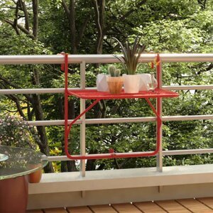 Závesný balkónový stolík Dekorhome Červená,Závesný balkónový stolík Dekorhome Červená