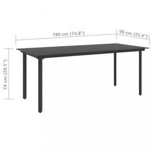 Záhradný jedálenský stôl čierna / sklo Dekorhome 190x90x74 cm,Záhradný jedálenský stôl čierna / sklo Dekorhome 190x90x74 cm