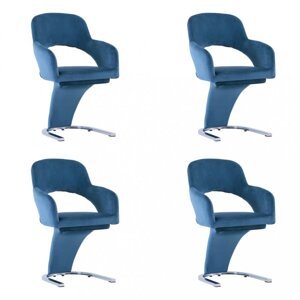 Jedálenská stolička 4 ks zamat / chróm Dekorhome Modrá,Jedálenská stolička 4 ks zamat / chróm Dekorhome Modrá