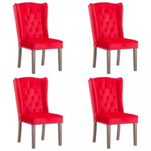 Jedálenská stolička 4 ks zamat / kaučukovník Dekorhome Červená,Jedálenská stolička 4 ks zamat / kaučukovník Dekorhome Červená