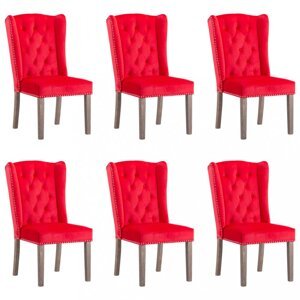 Jedálenská stolička 6 ks zamat / kaučukovník Dekorhome Červená,Jedálenská stolička 6 ks zamat / kaučukovník Dekorhome Červená