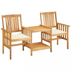 Záhradná stolička s čajovým stolíkom a poduškami Dekorhome Krémová,Záhradná stolička s čajovým stolíkom a poduškami Dekorhome Krémová