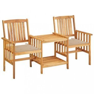 Záhradná stolička s čajovým stolíkom a poduškami Dekorhome Béžová,Záhradná stolička s čajovým stolíkom a poduškami Dekorhome Béžová