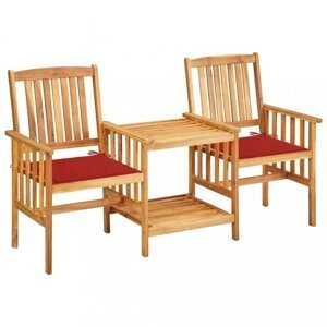Záhradná stolička s čajovým stolíkom a poduškami Dekorhome Červená,Záhradná stolička s čajovým stolíkom a poduškami Dekorhome Červená