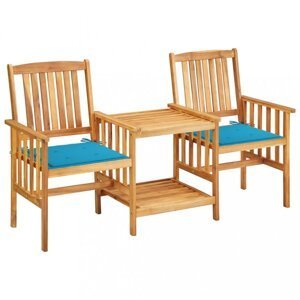 Záhradná stolička s čajovým stolíkom a poduškami Dekorhome Svetlo modrá,Záhradná stolička s čajovým stolíkom a poduškami Dekorhome Svetlo modrá