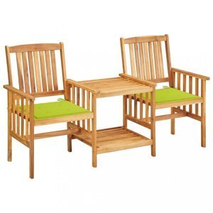 Záhradná stolička s čajovým stolíkom a poduškami Dekorhome Svetlozelená,Záhradná stolička s čajovým stolíkom a poduškami Dekorhome Svetlozelená