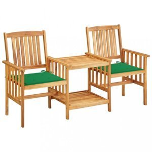 Záhradná stolička s čajovým stolíkom a poduškami Dekorhome Zelená,Záhradná stolička s čajovým stolíkom a poduškami Dekorhome Zelená