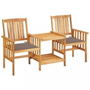Záhradná stolička s čajovým stolíkom a poduškami Dekorhome Sivohnedá taupe,Záhradná stolička s čajovým stolíkom a poduškami Dekorhome Sivohnedá taupe