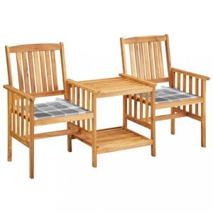 Záhradná stolička s čajovým stolíkom a poduškami Dekorhome Sivá kocka,Záhradná stolička s čajovým stolíkom a poduškami Dekorhome Sivá kocka
