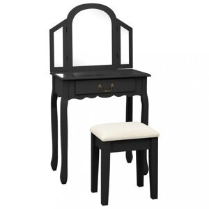 Toaletný stolík s taburetom Dekorhome Čierna,Toaletný stolík s taburetom Dekorhome Čierna